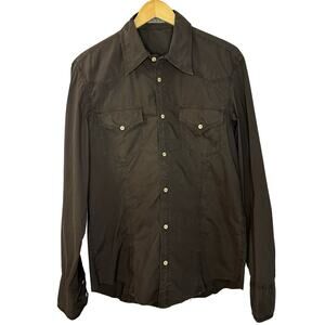 Ari Double Pocket cotton Western Rodeo Style Shirt Raw Hem Brown Men's XL